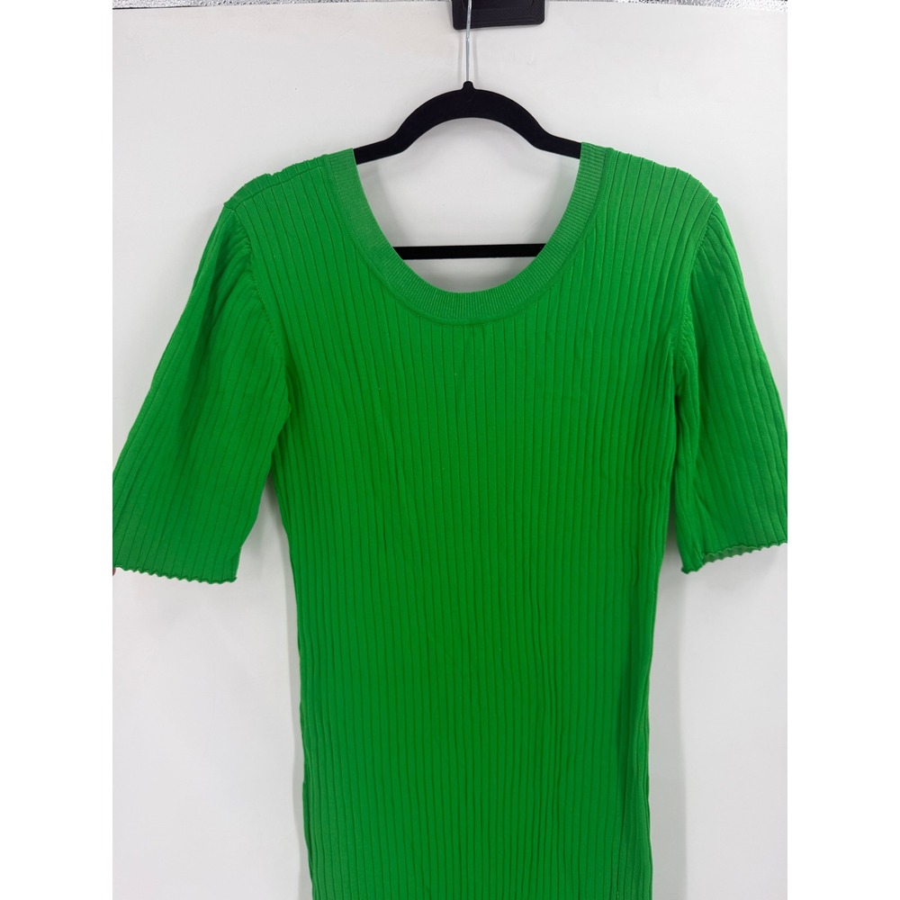 JUST FEMALE Fresh Dress Womens L Kelly Green Ribbed Knit Midi Scandi Bright - Picture 5 of 10